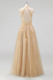 Blush à dos nuus Corset 3D Fleurs en tulle Robe longue de bal avec fente