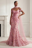 Robe de bal longue robe de bal longue en tulle sirène scintillante en tulle rose à épaules froides