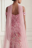 Robe de bal longue robe de bal longue en tulle sirène scintillante en tulle rose à épaules froides