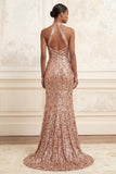 Robe de bal longue à col nu scintillant, fête à joues, sirène à col nu et fête
