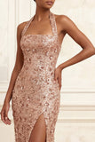 Robe de bal longue à col nu scintillant, fête à joues, sirène à col nu et fête