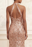 Robe de bal longue à col nu scintillant, fête à joues, sirène à col nu et fête