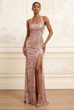 Robe de bal longue robe de bal à col nu à col hul à fête à la sirène à paillettes