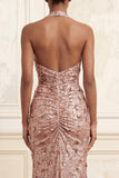 Robe de bal longue robe de bal à col nu à col hul à fête à la sirène à paillettes