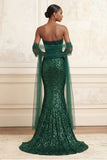 Robe de bal longue robe de bal scintillante en sirène vert foncé sans bretelles
