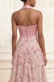 Corset rose A-Line Rose Sweetheart Flowers 3D Longue robe de bal avec fente