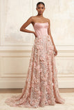 Corset bretellé Blush Strapless Sequins, robe de bal longue fleurie avec fleurs 3D