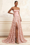 Corset sans bretelles Blush A-Line Sequins, taille basque longue robe de bal florale avec fente