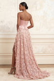 Corset sans bretelles Blush A-Line Sequins, taille basque longue robe de bal florale avec fente