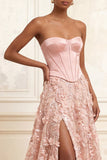 Corset sans bretelles Blush A-Line Sequins, taille basque longue robe de bal florale avec fente