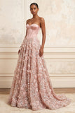 Corset sans bretelles Blush A-line, sequins, longue robe de bal appliquée avec fleurs 3D