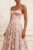 Corset sans bretelles Blush A-line, sequins, longue robe de bal appliquée avec fleurs 3D