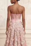 Corset sans bretelles Blush A-line, sequins, longue robe de bal appliquée avec fleurs 3D