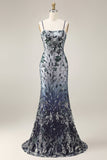 Robe longue de bal en broderie florale ombré à sequins avec châle en tulle