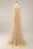 Robe de soirée longue en sirène à paillettes champagne en champagne scintillante