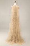 Robe de bal longue à col nu en champagne sirène scintillante à col nu et paillettes