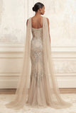 Robe longue de bal scintillante à perles d’abricot avec cape