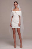 Robe de mariée courte moulante blanche à épaules dénudées avec nœud
