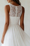 Robe de fiançailles blanche à col rond A Line en tulle en dentelle