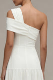 Robe de fiançailles Midi blanche à une épaule à volants A