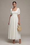 Robe de fiançailles longue blanche en chiffon chiffon à manches bouffantes
