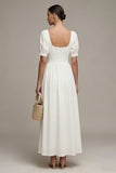 Robe de fiançailles longue blanche en chiffon chiffon à manches bouffantes