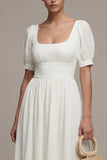 Robe de fiançailles longue blanche en chiffon chiffon à manches bouffantes