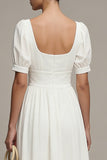 Robe de fiançailles longue blanche en chiffon chiffon à manches bouffantes