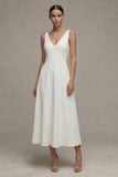 Robe de fiançailles blanche blanche en V sans manches A Line
