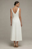 Robe de fiançailles blanche blanche en V sans manches A Line