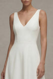 Robe de fiançailles blanche blanche en V sans manches A Line