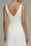 Robe de fiançailles blanche blanche en V sans manches A Line