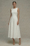 Robe de fiançailles blanche Jacquard à col rond A Line