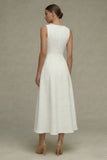 Robe de fiançailles blanche Jacquard à col rond A Line