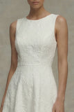 Robe de fiançailles blanche Jacquard à col rond A Line