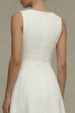 Robe de fiançailles blanche Jacquard à col rond A Line