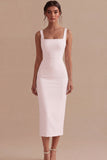 Robe de fiançailles Midi à col carré blanc en satin