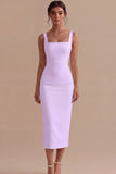 Robe de fiançailles Midi à col carré blanc en satin