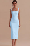 Robe de fiançailles Midi à col carré blanc en satin