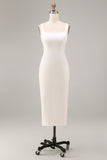 Robe de fiançailles Midi à col carré blanc en satin
