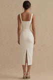 Robe de fiançailles Midi à col carré blanc en satin