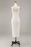 Robe de fiançailles Midi à col carré blanc en satin