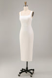 Robe de fiançailles Midi à col carré blanc en satin
