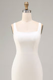 Robe de fiançailles Midi à col carré blanc en satin