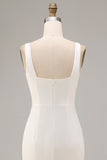 Robe de fiançailles Midi à col carré blanc en satin