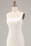 Robe de fiançailles Midi à col carré blanc en satin