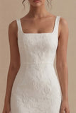 Robe de fiançailles Jacquard à col carré blanc à fourreau