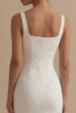 Robe de fiançailles Jacquard à col carré blanc à fourreau