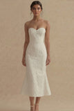 Robe de fiançailles Midi en sirène blanche jacquard sans bustelles