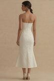 Robe de fiançailles Midi en sirène blanche jacquard sans bustelles